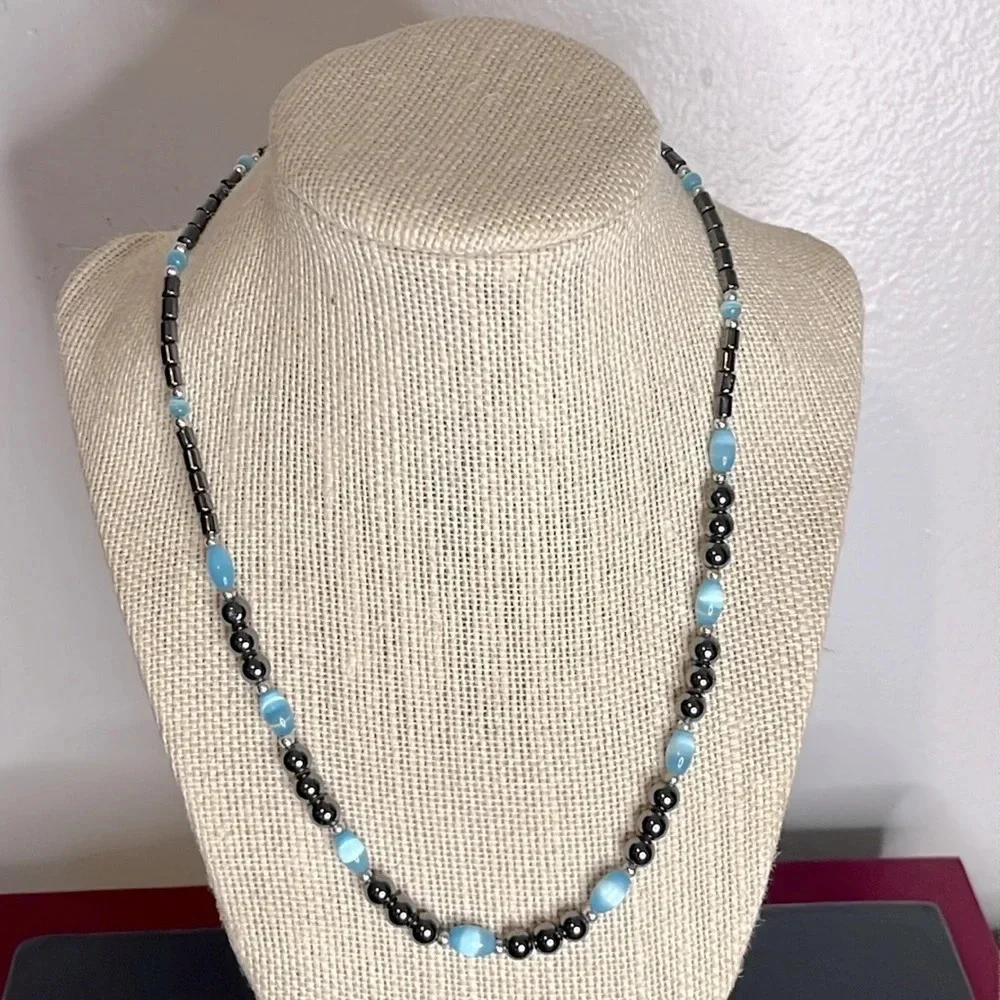 Hematite and Blue‎ Glass Beaded Vintage 90s Necklace